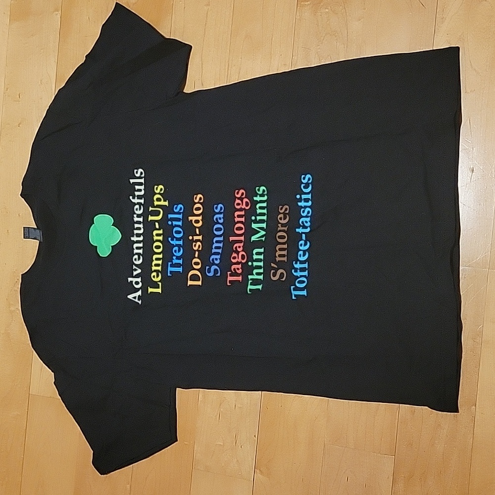 NWOT Girlscout Cookie Shirt Black Multicolored women's L or M choice